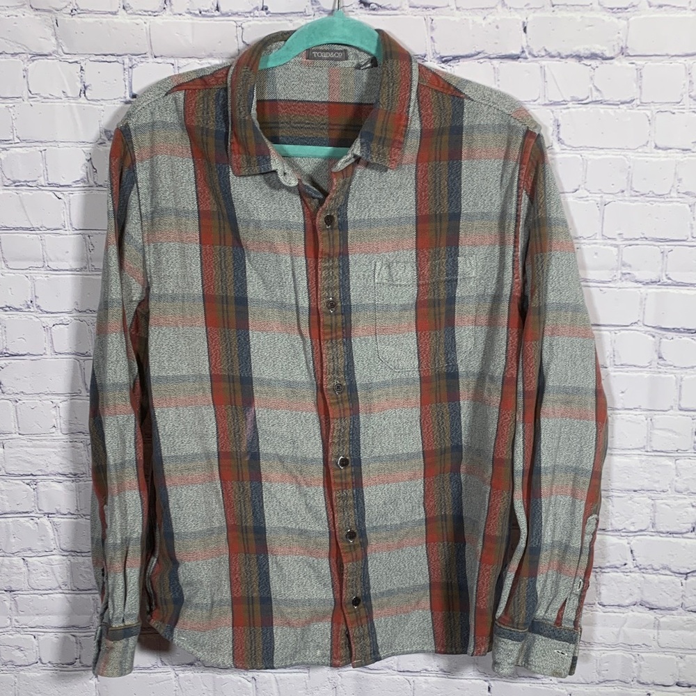 Toad & Co. Mens Plaid Button Down Shirt Gray Red Size L Casual Western Organic